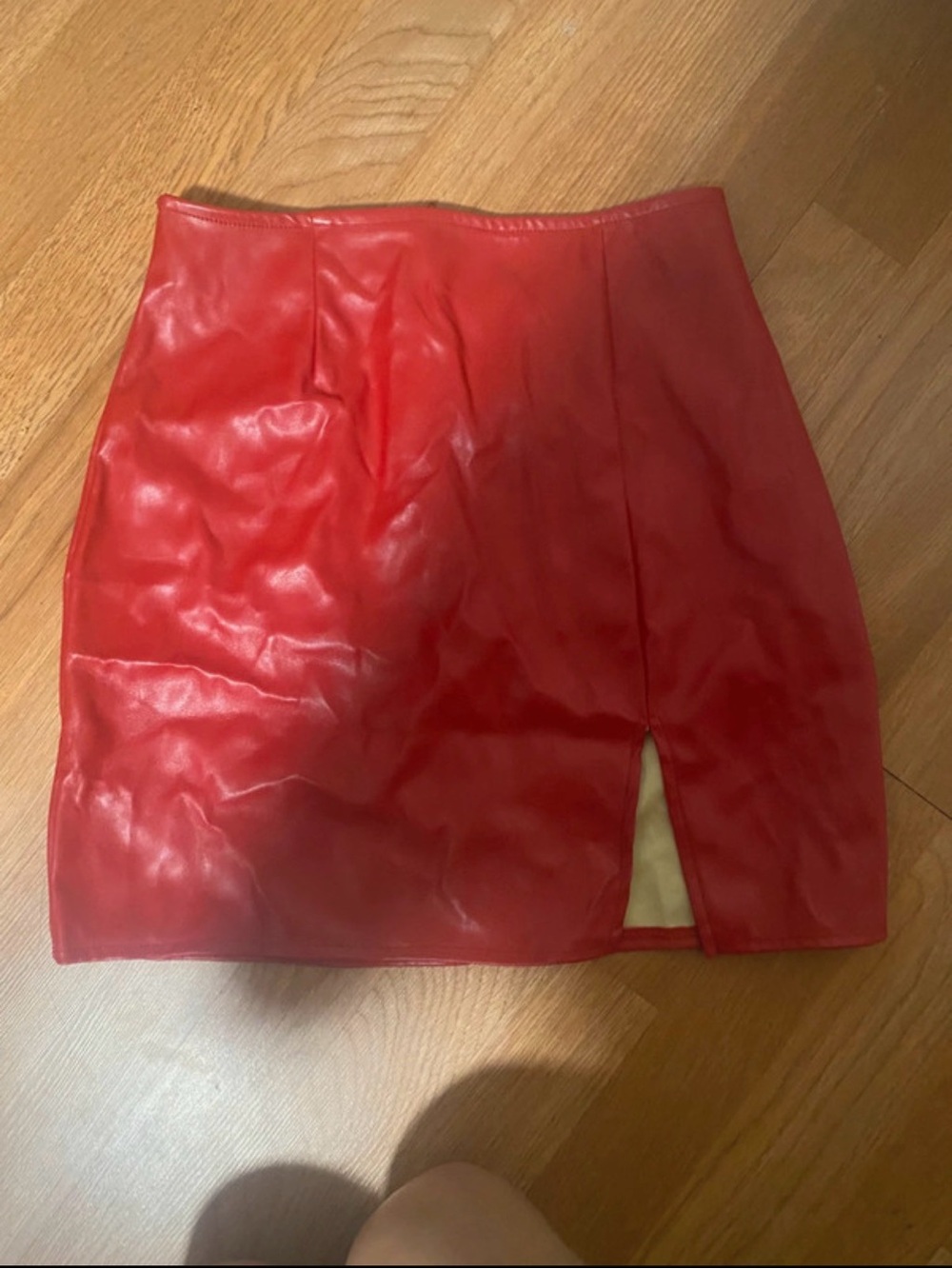 Windsor Red Faux Leather Mini Skirt with Front Notch